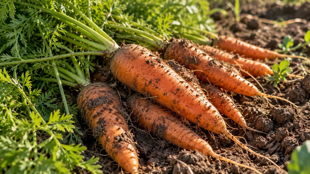 Frissen felszedett sárgarépa a földön
